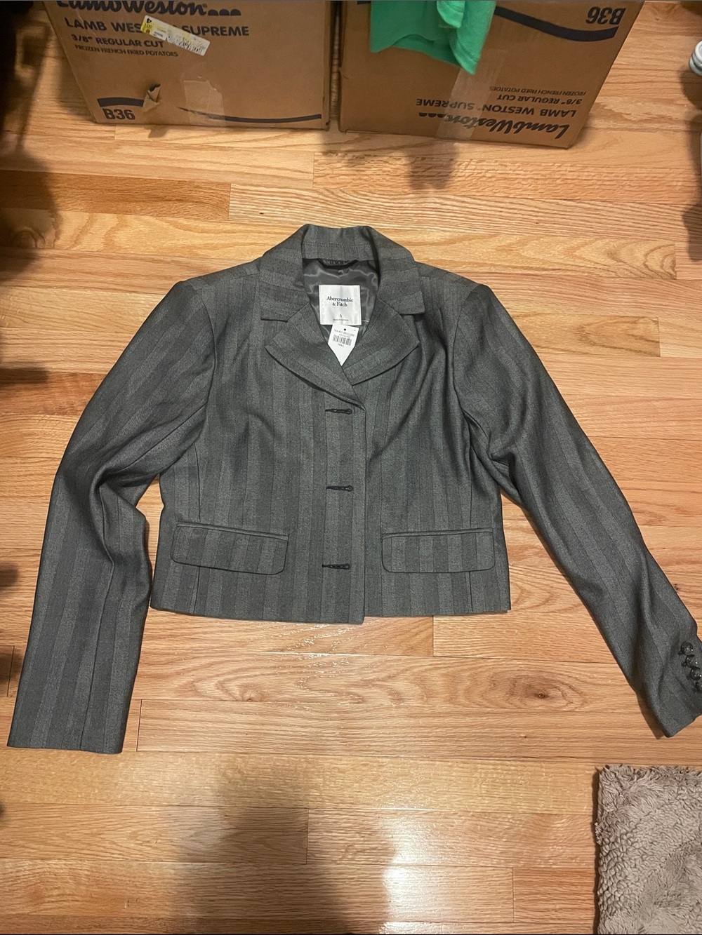 Abercrombie & Fitch Gray Pinstripe Cropped Blazer